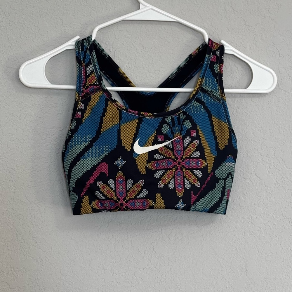 Nike Women's Floral Pattern Sports Bra - Black and Multicolor